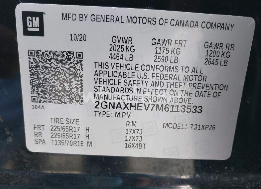 Photo 9 of 2021 Chevrolet Equinox FWD LS (VIN 2GNAXHEV7M6113533)