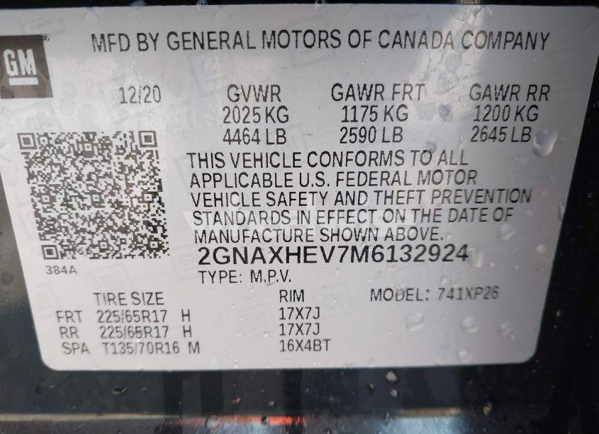 Photo 9 of 2021 Chevrolet Equinox FWD LS (VIN 2GNAXHEV7M6132924)