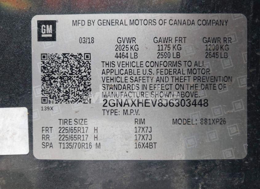 Photo 9 of 2018 Chevrolet Equinox LS (VIN 2GNAXHEV8J6303448)