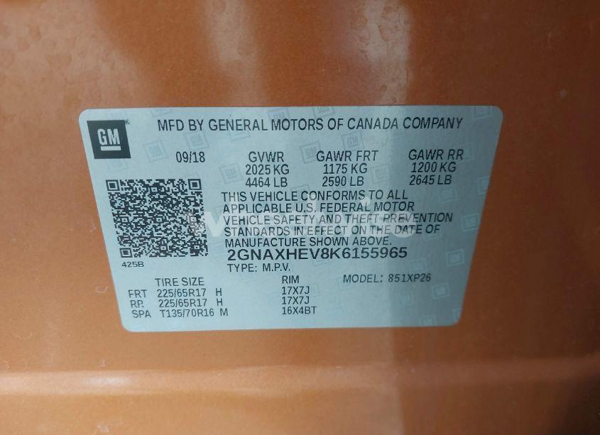 Photo 9 of 2019 Chevrolet Equinox LS (VIN 2GNAXHEV8K6155965)