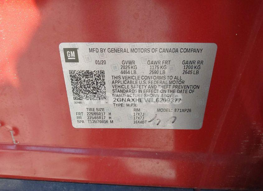 Photo 9 of 2020 Chevrolet Equinox FWD LS (VIN 2GNAXHEV8L6209377)