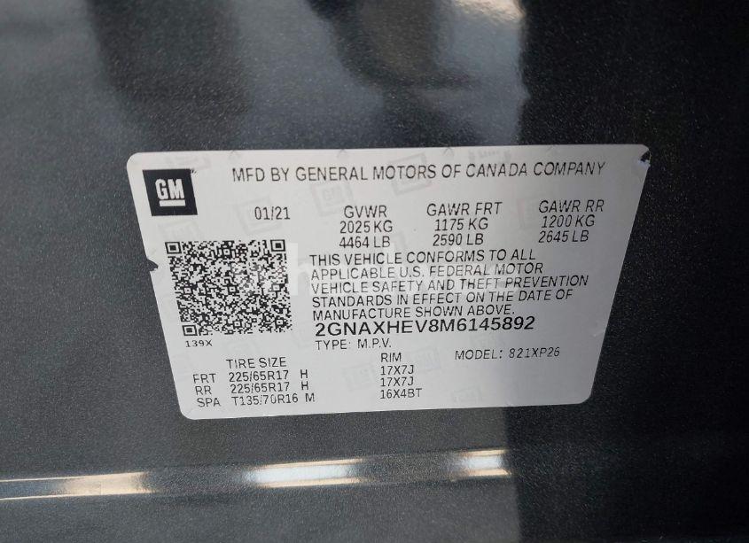 Photo 9 of 2021 Chevrolet Equinox FWD LS (VIN 2GNAXHEV8M6145892)