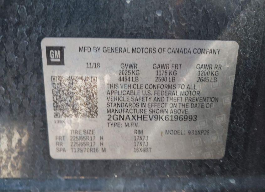 Photo 9 of 2019 Chevrolet Equinox LS (VIN 2GNAXHEV9K6196993)