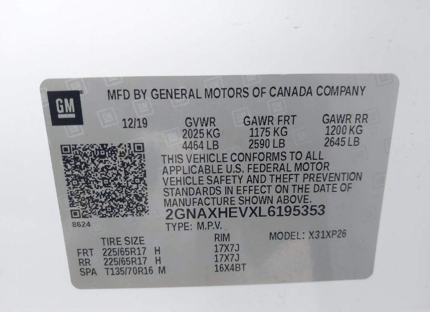 Photo 9 of 2020 Chevrolet Equinox FWD LS (VIN 2GNAXHEVXL6195353)