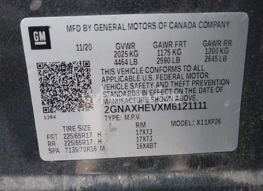 Photo 9 of 2021 Chevrolet Equinox FWD LS (VIN 2GNAXHEVXM6121111)