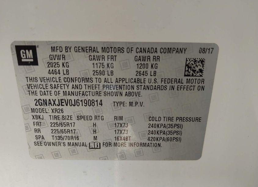 Photo 9 of 2018 Chevrolet Equinox LT (VIN 2GNAXJEV0J6190814)