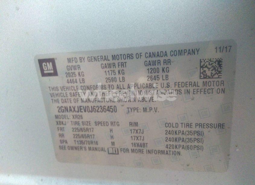 Photo 9 of 2018 Chevrolet Equinox LT (VIN 2GNAXJEV0J6236450)