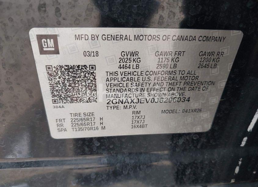 Photo 9 of 2018 Chevrolet Equinox LT (VIN 2GNAXJEV0J6296034)