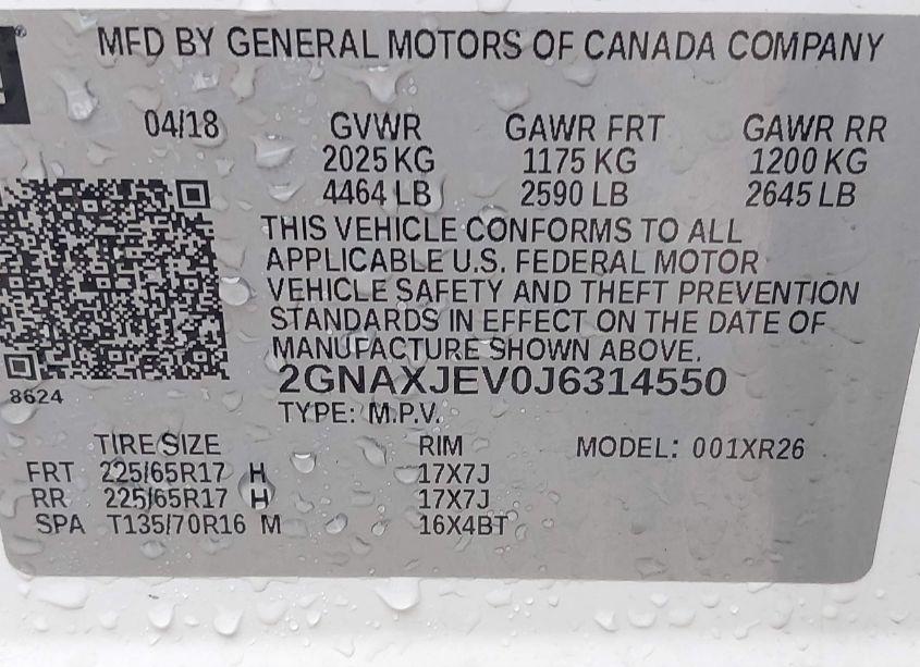 Photo 9 of 2018 Chevrolet Equinox LT (VIN 2GNAXJEV0J6314550)