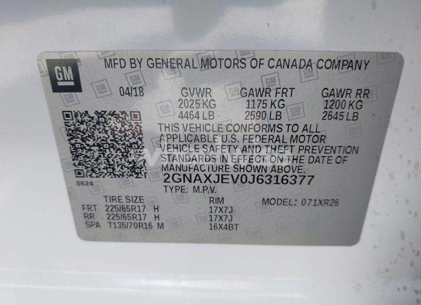 Photo 9 of 2018 Chevrolet Equinox LT (VIN 2GNAXJEV0J6316377)