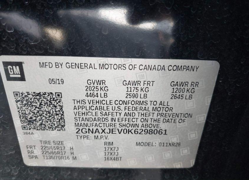 Photo 9 of 2019 Chevrolet Equinox LT (VIN 2GNAXJEV0K6298061)