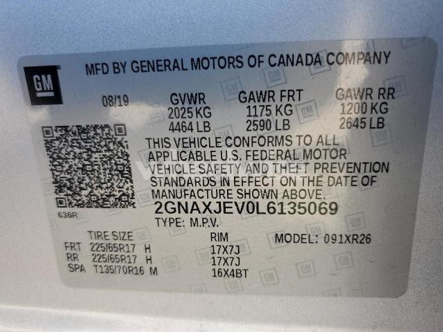 Photo 12 of 2020 CHEVROLET EQUINOX LT (VIN 2GNAXJEV0L6135069)