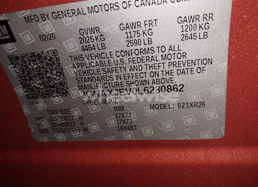 Photo 9 of 2020 Chevrolet Equinox FWD 2FL (VIN 2GNAXJEV0L6230862)