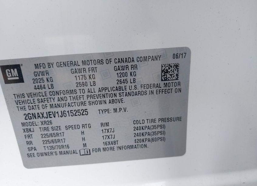 Photo 9 of 2018 Chevrolet Equinox LT (VIN 2GNAXJEV1J6152525)