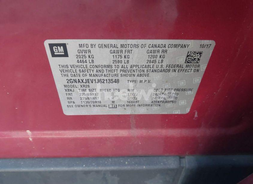 Photo 9 of 2018 Chevrolet Equinox LT (VIN 2GNAXJEV1J6213548)