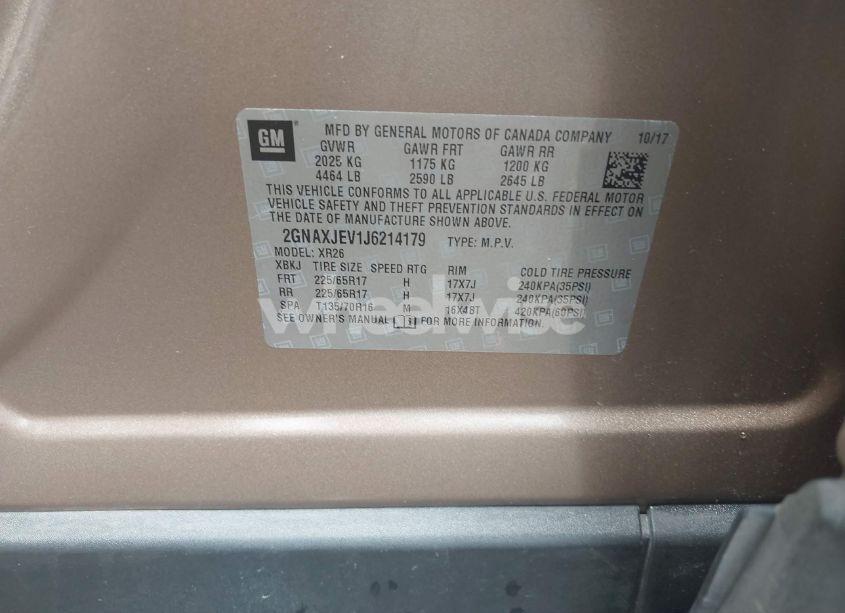 Photo 9 of 2018 Chevrolet Equinox LT (VIN 2GNAXJEV1J6214179)