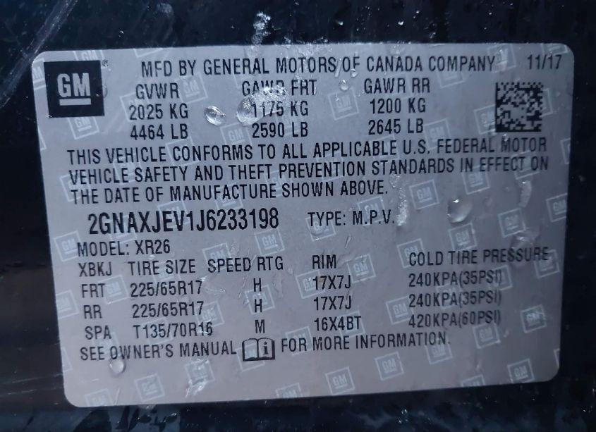 Photo 9 of 2018 Chevrolet Equinox LT (VIN 2GNAXJEV1J6233198)