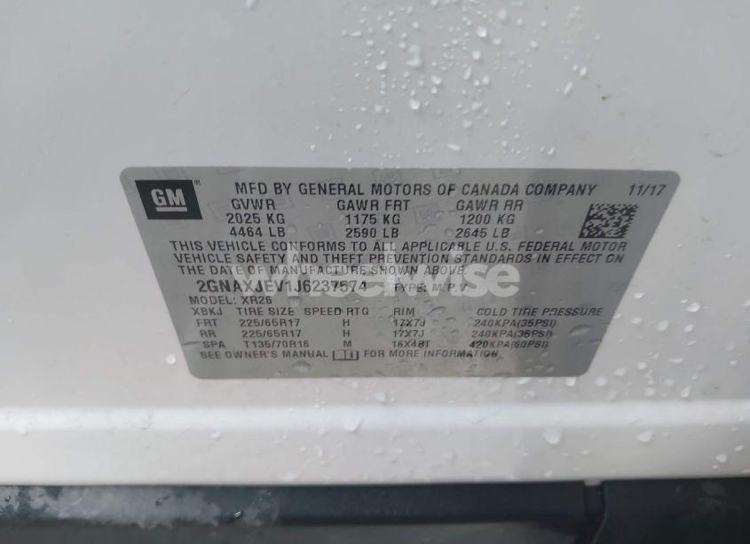 Photo 9 of 2018 Chevrolet Equinox LT (VIN 2GNAXJEV1J6237574)