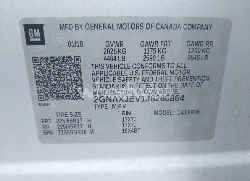 Photo 9 of 2018 Chevrolet Equinox LT (VIN 2GNAXJEV1J6266864)