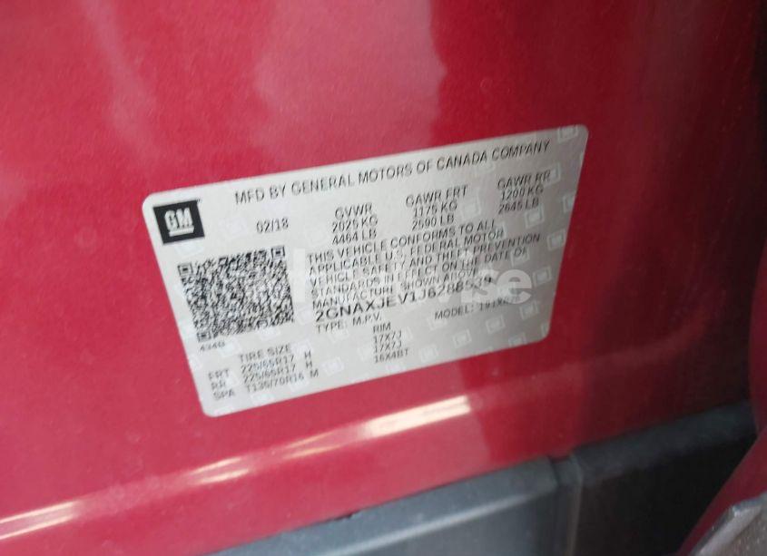 Photo 9 of 2018 Chevrolet Equinox LT (VIN 2GNAXJEV1J6288539)