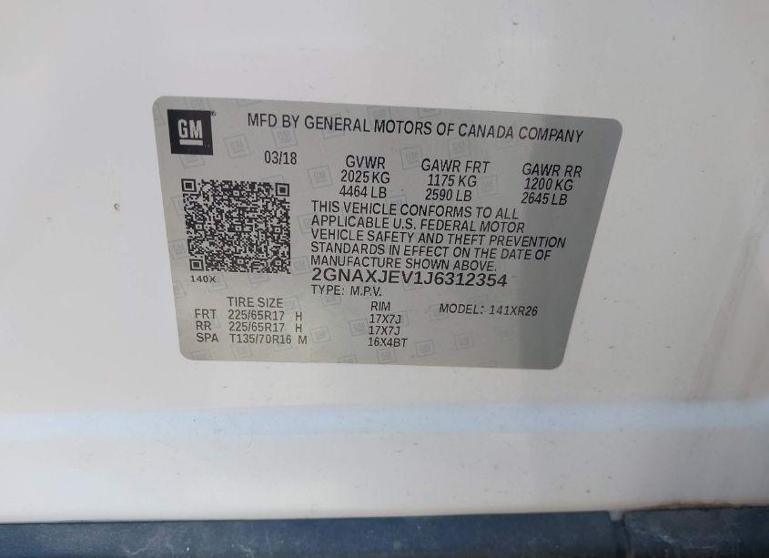 Photo 9 of 2018 Chevrolet Equinox LT (VIN 2GNAXJEV1J6312354)