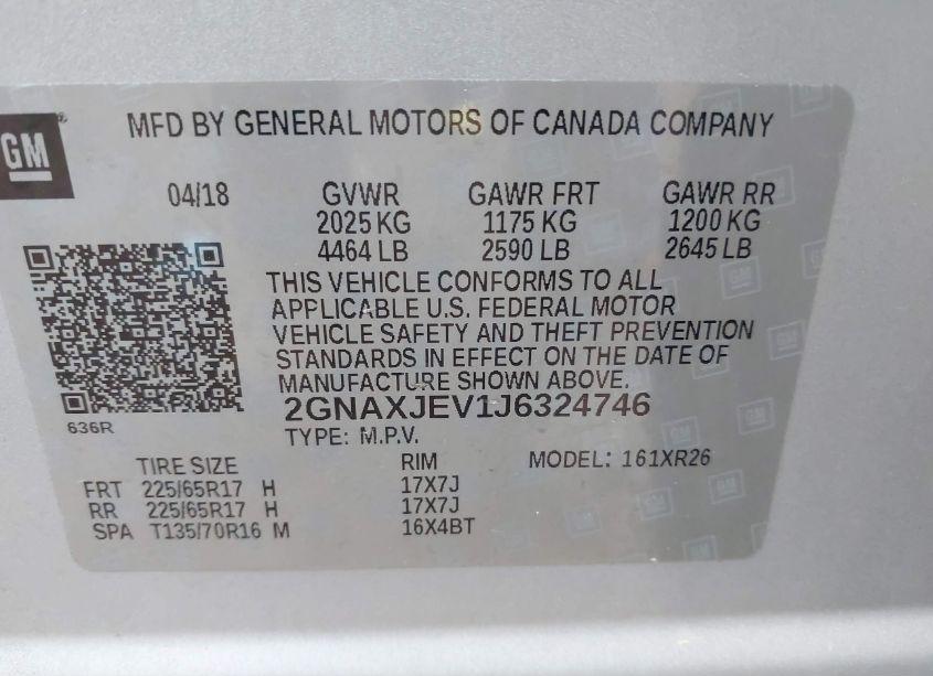 Photo 9 of 2018 Chevrolet Equinox LT (VIN 2GNAXJEV1J6324746)