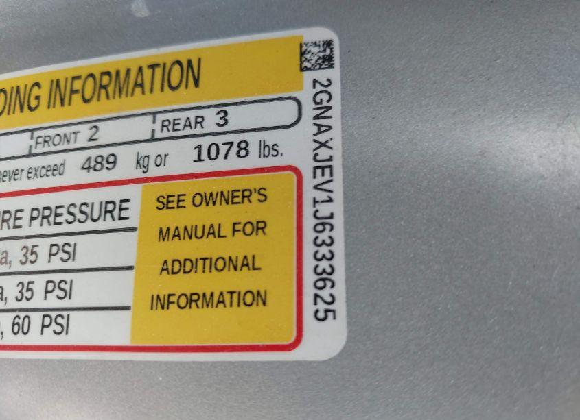 Photo 9 of 2018 Chevrolet Equinox LT (VIN 2GNAXJEV1J6333625)