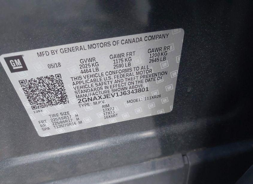 Photo 9 of 2018 Chevrolet Equinox LT (VIN 2GNAXJEV1J6343801)