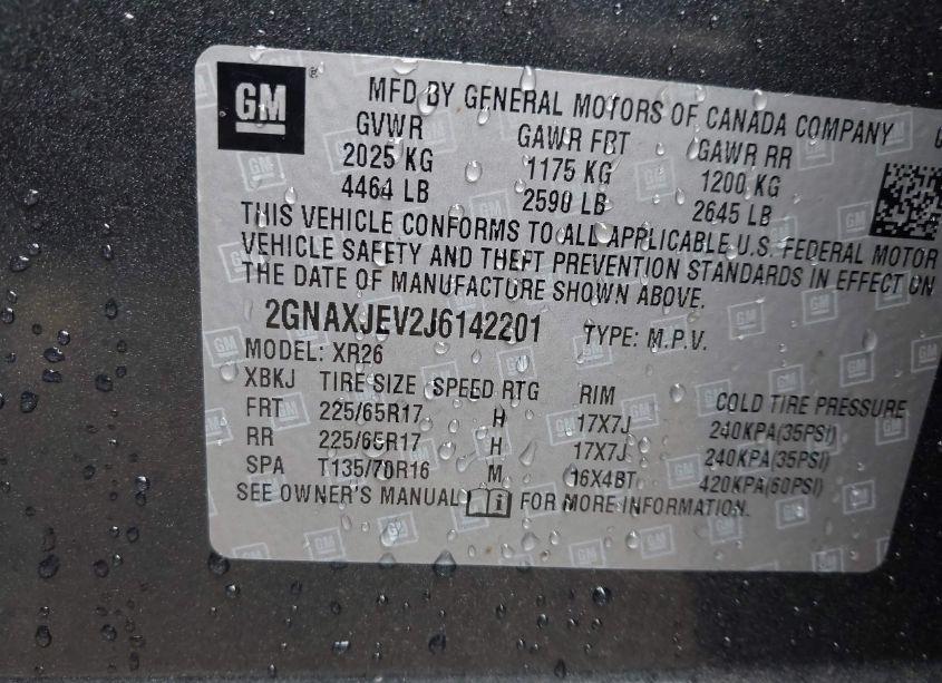 Photo 9 of 2018 Chevrolet Equinox LT (VIN 2GNAXJEV2J6142201)