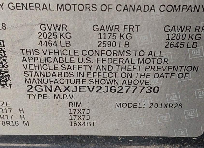 Photo 9 of 2018 Chevrolet Equinox LT (VIN 2GNAXJEV2J6277730)