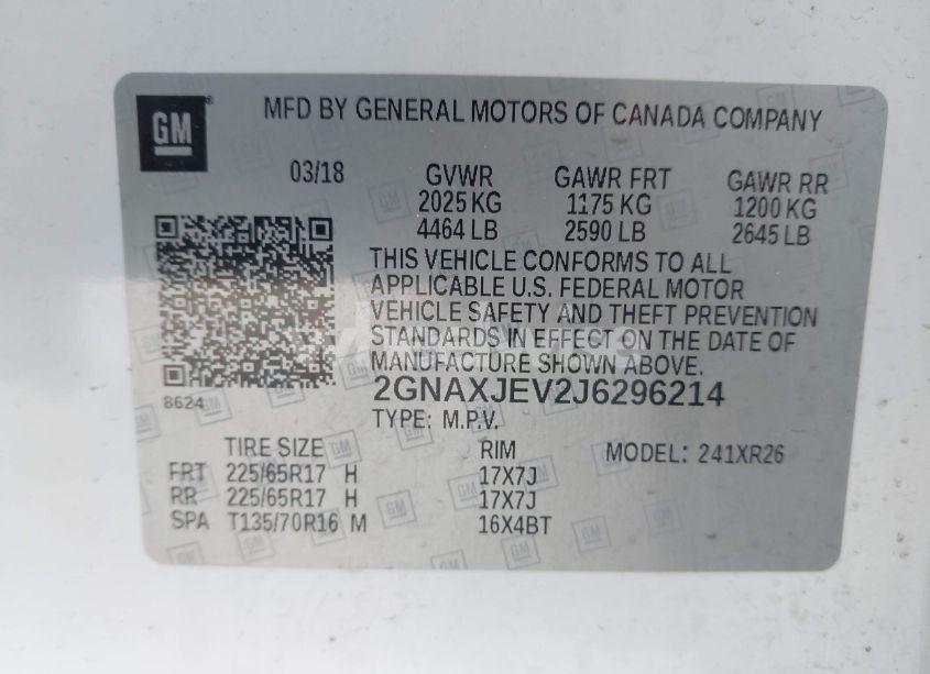 Photo 9 of 2018 Chevrolet Equinox LT (VIN 2GNAXJEV2J6296214)