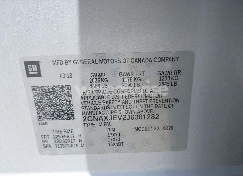 Photo 9 of 2018 Chevrolet Equinox LT (VIN 2GNAXJEV2J6301282)