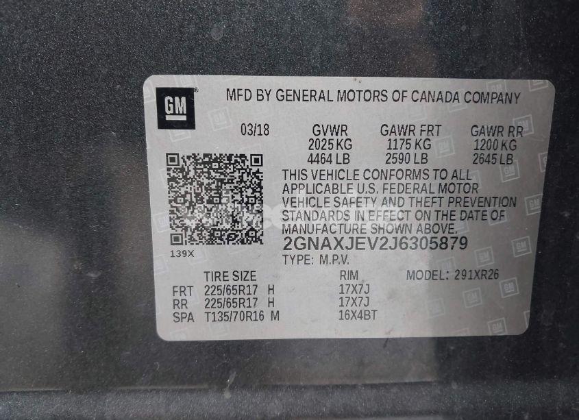 Photo 9 of 2018 Chevrolet Equinox LT (VIN 2GNAXJEV2J6305879)