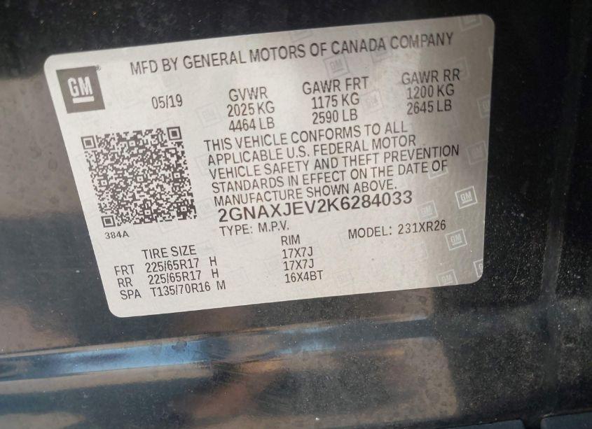 Photo 9 of 2019 Chevrolet Equinox LT (VIN 2GNAXJEV2K6284033)