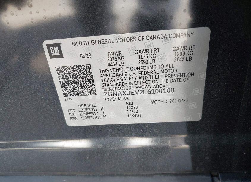 Photo 9 of 2020 Chevrolet Equinox FWD 2FL (VIN 2GNAXJEV2L6100100)