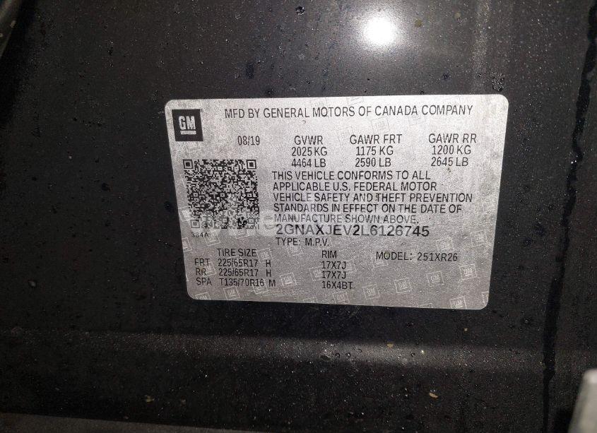 Photo 9 of 2020 Chevrolet Equinox FWD 2FL (VIN 2GNAXJEV2L6126745)