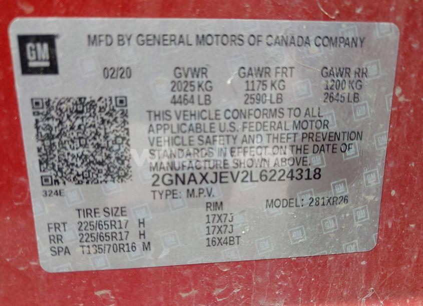 Photo 9 of 2020 Chevrolet Equinox FWD 2FL (VIN 2GNAXJEV2L6224318)