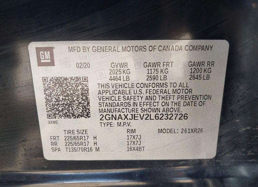 Photo 9 of 2020 Chevrolet Equinox FWD 2FL (VIN 2GNAXJEV2L6232726)