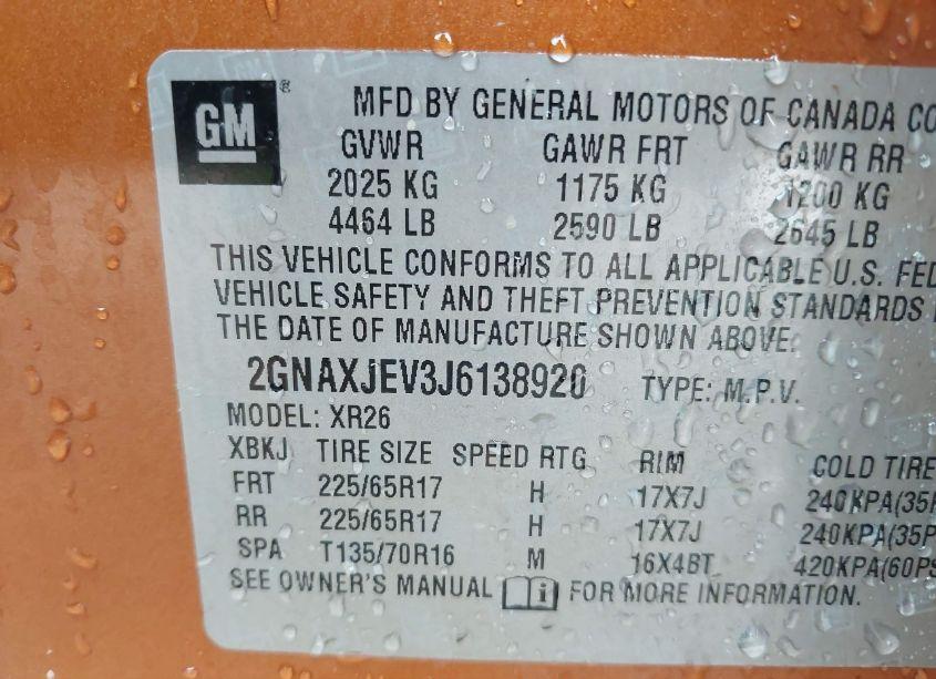 Photo 9 of 2018 Chevrolet Equinox LT (VIN 2GNAXJEV3J6138920)