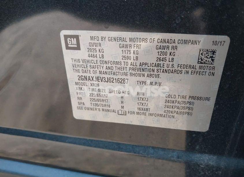 Photo 9 of 2018 Chevrolet Equinox LT (VIN 2GNAXJEV3J6216287)