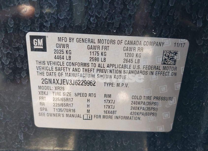 Photo 9 of 2018 Chevrolet Equinox LT (VIN 2GNAXJEV3J6229962)