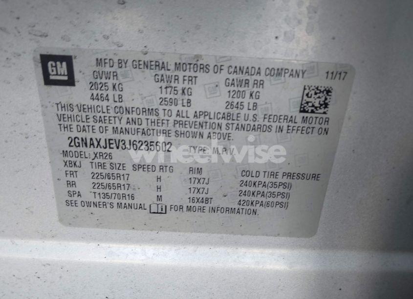 Photo 9 of 2018 Chevrolet Equinox LT (VIN 2GNAXJEV3J6235602)