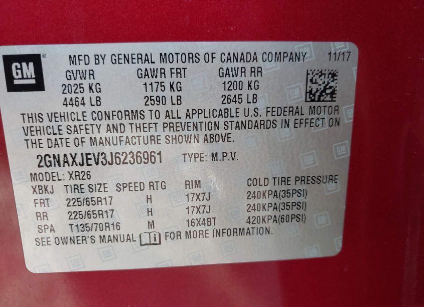 Photo 9 of 2018 Chevrolet Equinox LT (VIN 2GNAXJEV3J6236961)