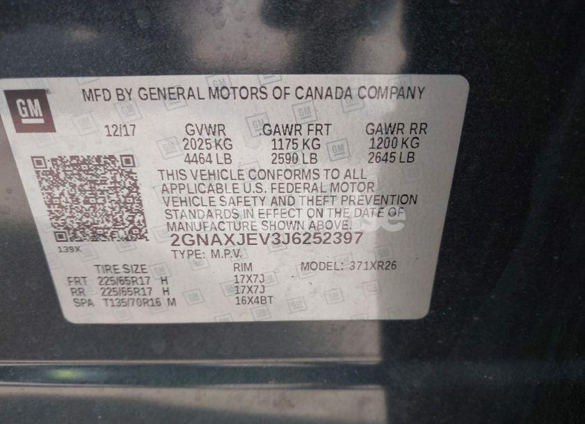 Photo 9 of 2018 Chevrolet Equinox LT (VIN 2GNAXJEV3J6252397)