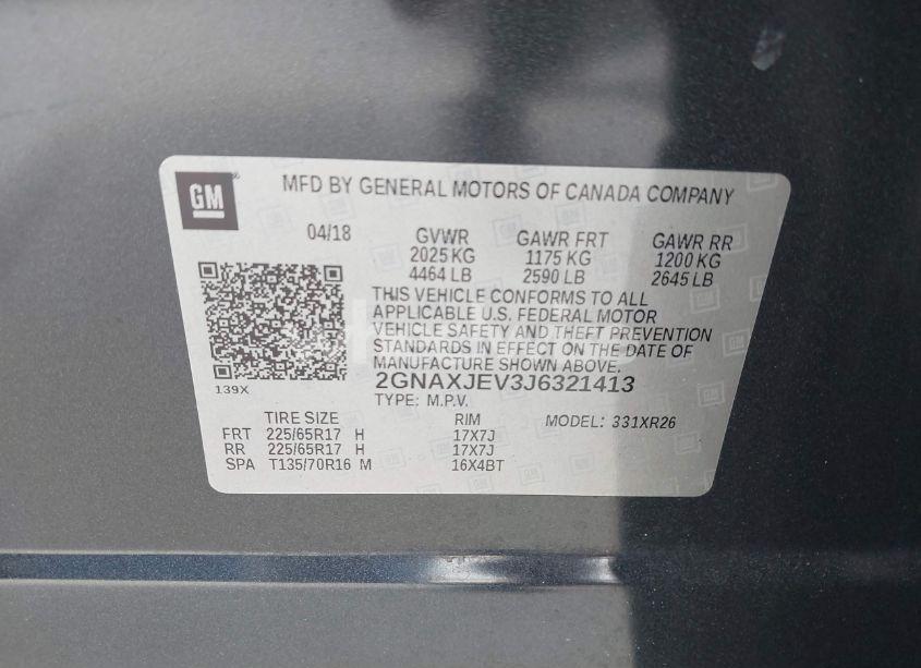 Photo 9 of 2018 Chevrolet Equinox LT (VIN 2GNAXJEV3J6321413)