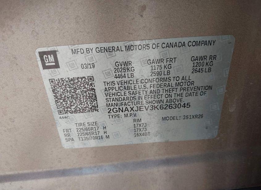 Photo 9 of 2019 Chevrolet Equinox LT (VIN 2GNAXJEV3K6263045)