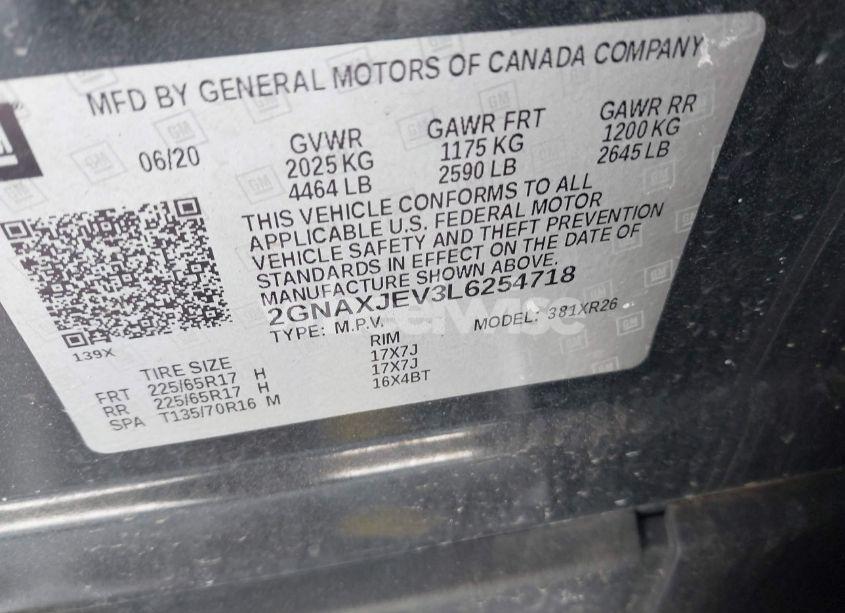 Photo 9 of 2020 Chevrolet Equinox FWD 2FL (VIN 2GNAXJEV3L6254718)