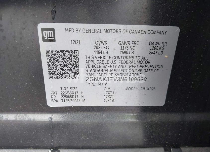 Photo 9 of 2022 Chevrolet Equinox FWD 2FL (VIN 2GNAXJEV3N6109620)