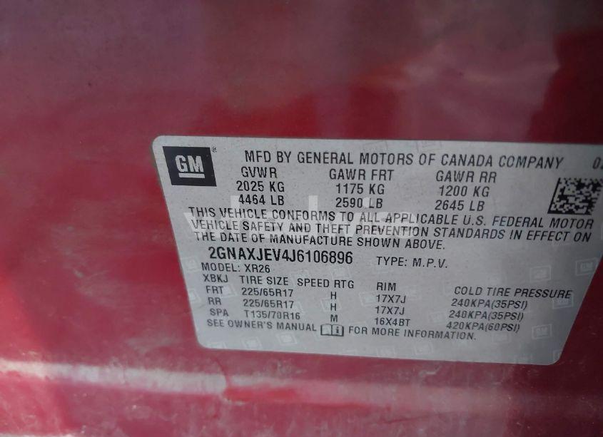 Photo 9 of 2018 Chevrolet Equinox LT (VIN 2GNAXJEV4J6106896)