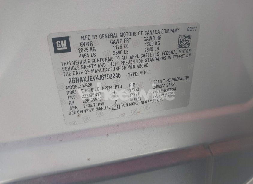 Photo 9 of 2018 Chevrolet Equinox LT (VIN 2GNAXJEV4J6193246)